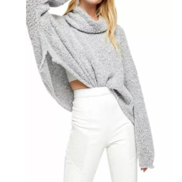 Free People Heather Gray BFF Cowl Neck Oversized Sweater Sz XS - Picture 1 of 12
